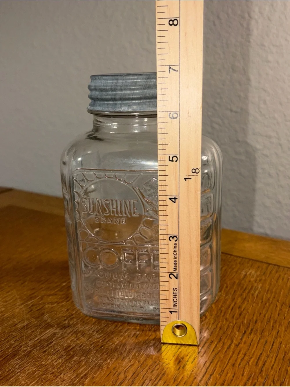 Vtg Sunshine Brand Glass Coffee Jar w/Zinc Lid Country Store Advertising